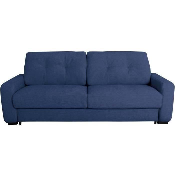 Canapé convertible express - 2/3 places - SOA - Tissu gauffré - Saphir - Matelas 15 cm - 195 x 100 x 91 cm - DUNLOPILLO