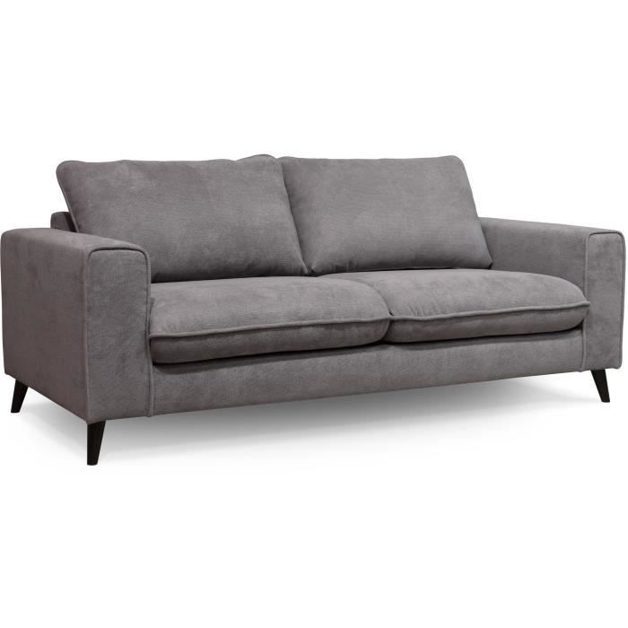Canapé convertible - 3 places - SOAN - Tissu gris - 202 x 98 x 88 cm - HEXAGONE