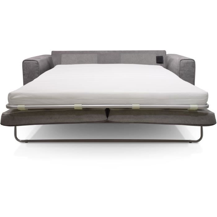 Canapé convertible - 3 places - SOAN - Tissu gris - 202 x 98 x 88 cm - HEXAGONE