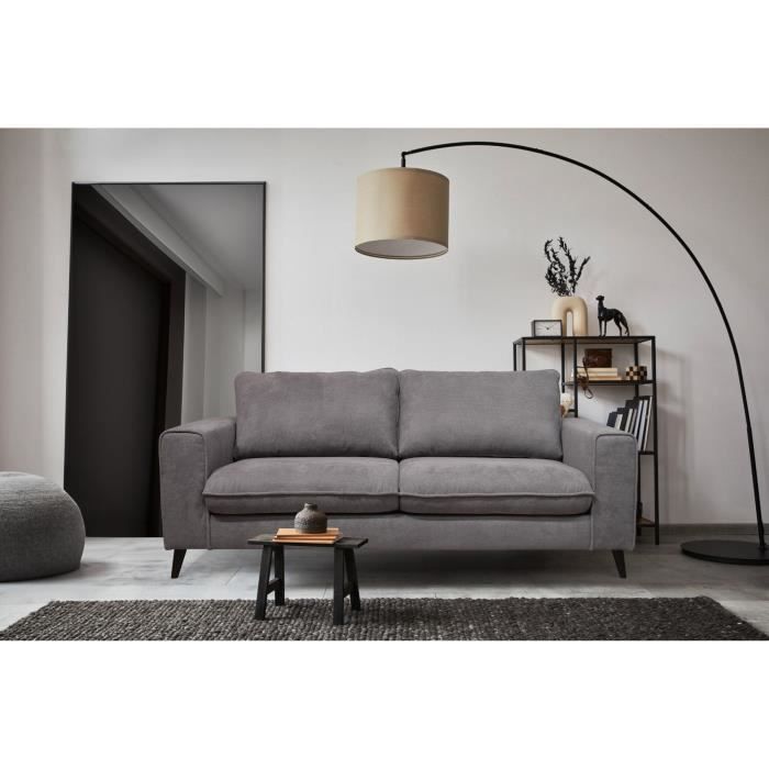 Canapé convertible - 3 places - SOAN - Tissu gris - 202 x 98 x 88 cm - HEXAGONE