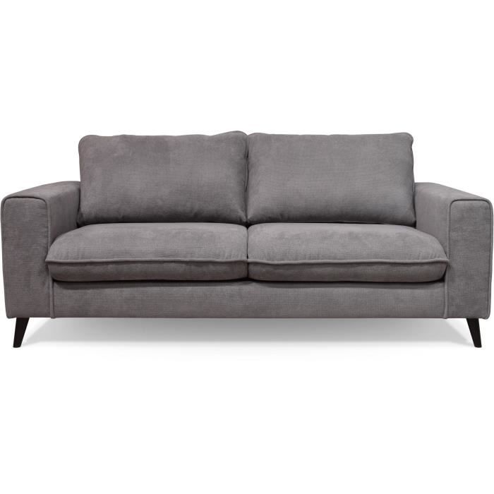 Canapé convertible - 3 places - SOAN - Tissu gris - 202 x 98 x 88 cm - HEXAGONE