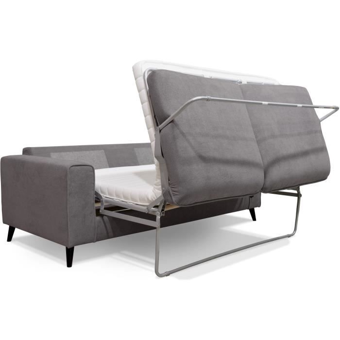 Canapé convertible - 3 places - SOAN - Tissu gris - 202 x 98 x 88 cm - HEXAGONE