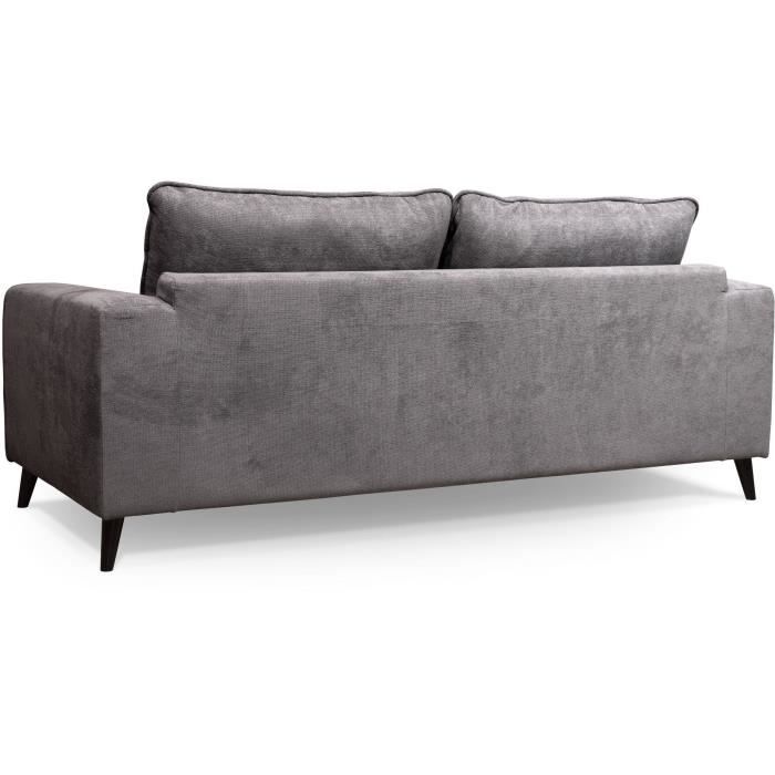 Canapé convertible - 3 places - SOAN - Tissu gris - 202 x 98 x 88 cm - HEXAGONE