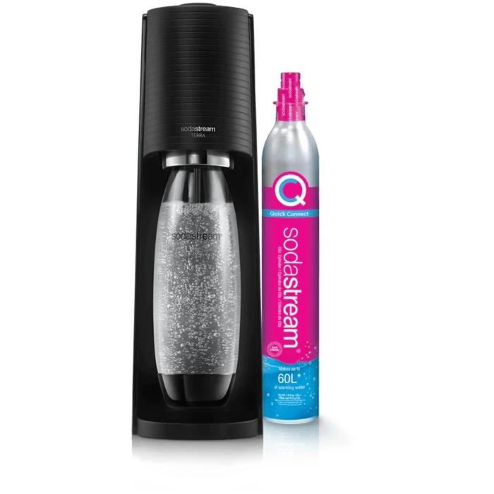 Machine a soda et eau pétillante SODASTREAM - TERRA Noire - 1 bouteille compatible lave-vaisselle - 1 recharge de gaz 60L