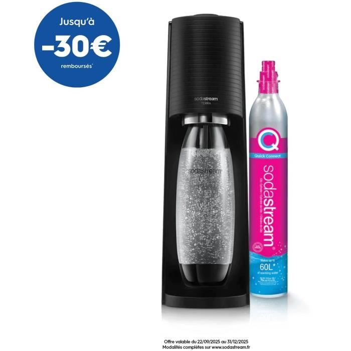 Machine a soda et eau pétillante SODASTREAM - TERRA Noire - 1 bouteille compatible lave-vaisselle - 1 recharge de gaz 60L