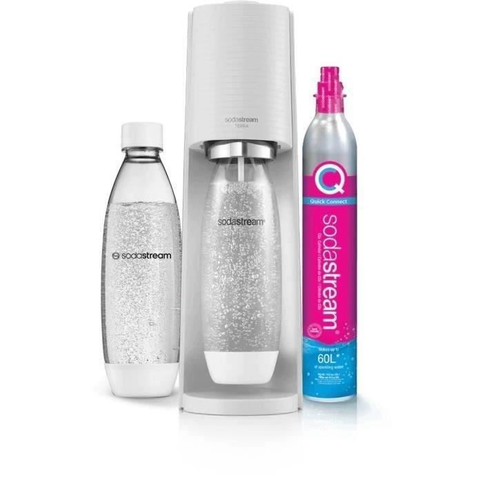 SodaStream TERRA Machine a Eau PÈtillante -Pack 2 Bouteilles 1L Compatible Lave-Vaisselle + 1 Recharge de Gaz 60L a Clipser