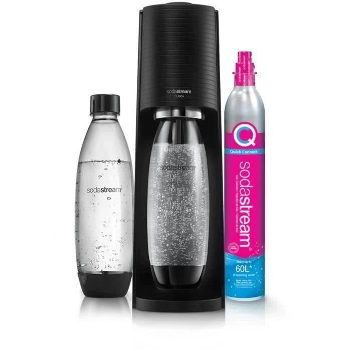 Machine a soda et eau pétillante SODASTREAM - TERRA Noire - 2 bouteilles compatible lave-vaisselle - 1 recharge de gaz 60L