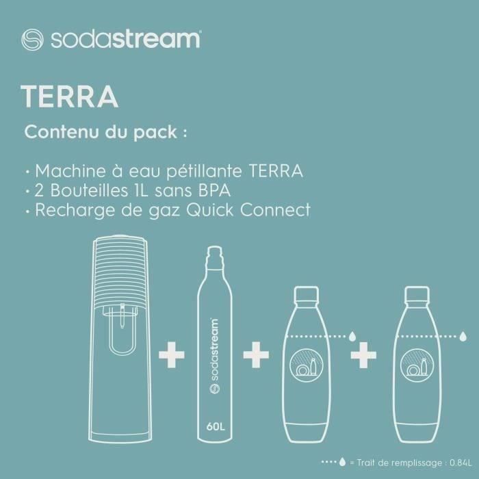 Machine a soda et eau pétillante SODASTREAM - TERRA Noire - 2 bouteilles compatible lave-vaisselle - 1 recharge de gaz 60L