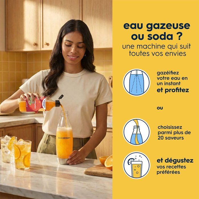 Machine a soda et eau pétillante SODASTREAM - TERRA Noire - 2 bouteilles compatible lave-vaisselle - 1 recharge de gaz 60L