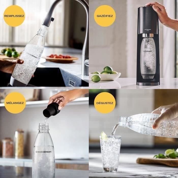 Machine a soda et eau pétillante SODASTREAM - TERRA Noire - 2 bouteilles compatible lave-vaisselle - 1 recharge de gaz 60L