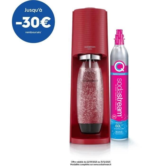 Machine a soda et eau pétillante SODASTREAM - TERRA Rouge - 1 bouteille compatible lave-vaisselle - 1 recharge de gaz 60L