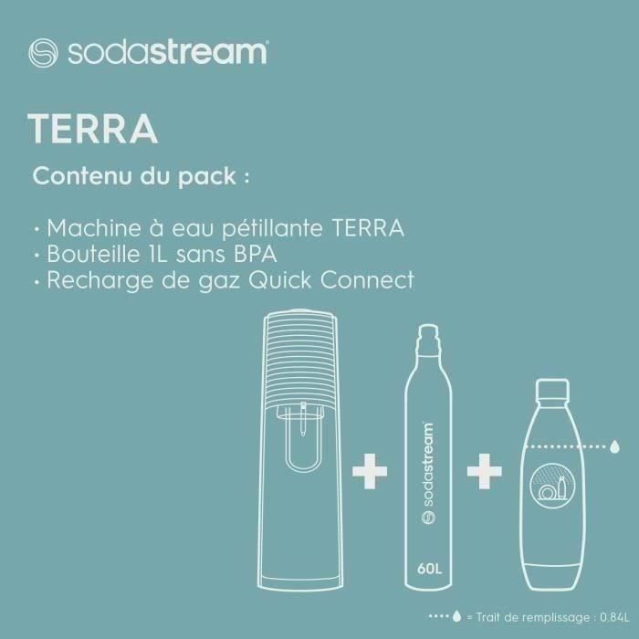 Machine a soda et eau pétillante SODASTREAM - TERRA Bleu - 1 bouteille compatible lave-vaisselle - 1 recharge de gaz 60L
