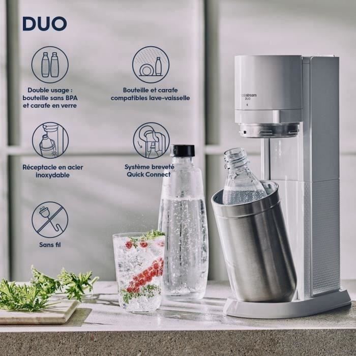 Machine a soda et eau pétillante SODASTREAM - DUO Blanche - 2 carafes en verre - 2 bouteilles - 1 recharge de gaz 60L