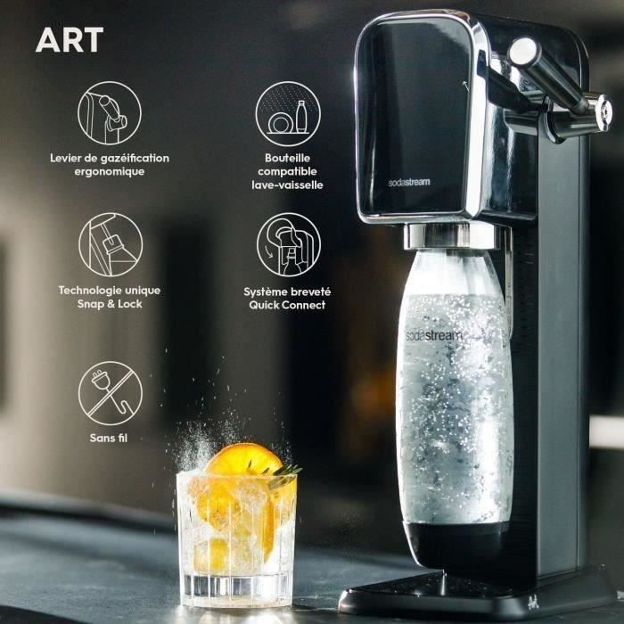 SODASTREAM Art - Machine a Eau PÈtillante Noire - Pack 1 Bouteille 1L Compatible Lave-Vaisselle + 1 Recharge de Gaz 60L a Clipser