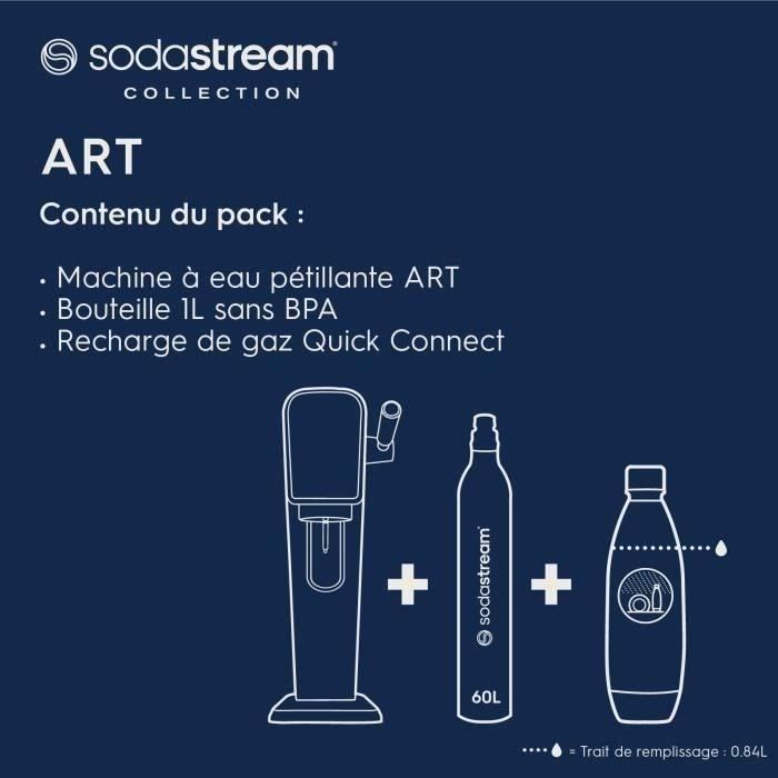 SODASTREAM Art - Machine a Eau PÈtillante Noire - Pack 1 Bouteille 1L Compatible Lave-Vaisselle + 1 Recharge de Gaz 60L a Clipser
