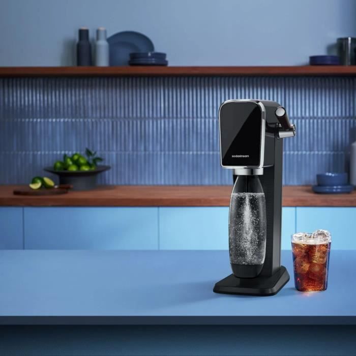 Machine a soda et eau pétillante - SODASTREAM - ART - 1 bouteille compatible lave-vaiselle - 1 recharge de gaz 60 L - Noir