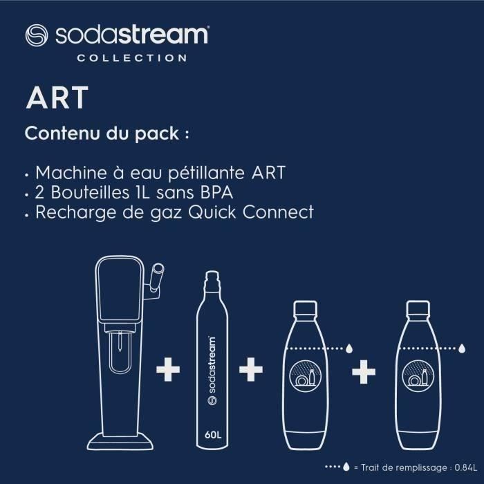 Machine a soda et eau pétillante SODASTREAM - ART Noire - 2 bouteilles compatible lave-vaiselle - 1 recharge de gaz 60L
