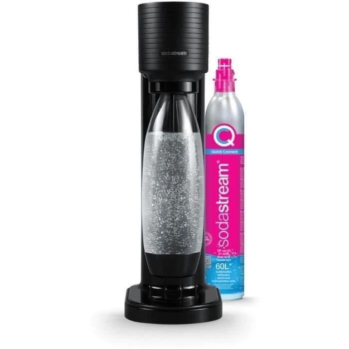 SodaStream GAIA Machine a Eau PÈtillante - Pack 1 Bouteille 1L Compatible Lave-Vaisselle + 1 Recharge de Gaz 60L a Clipser - Noire