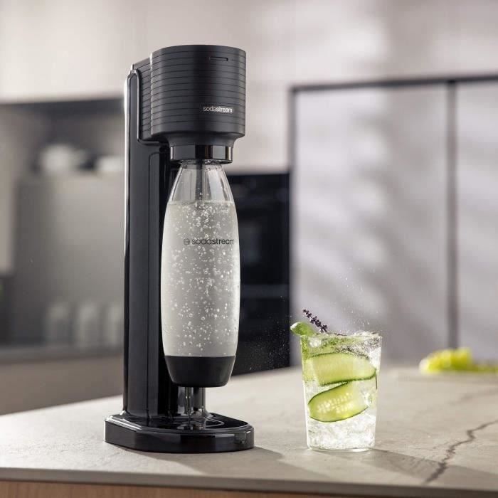 SodaStream GAIA Machine a Eau PÈtillante - Pack 1 Bouteille 1L Compatible Lave-Vaisselle + 1 Recharge de Gaz 60L a Clipser - Noire