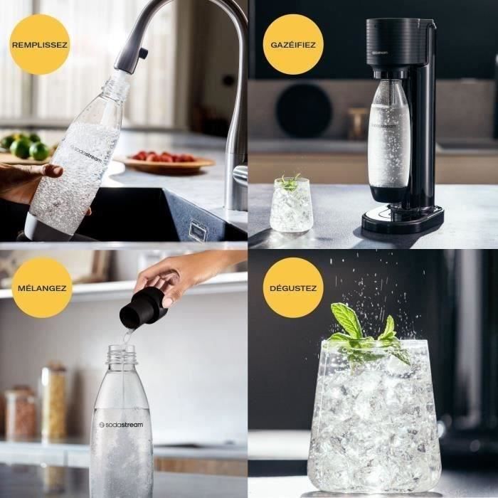 SodaStream GAIA Machine a Eau PÈtillante - Pack 1 Bouteille 1L Compatible Lave-Vaisselle + 1 Recharge de Gaz 60L a Clipser - Noire