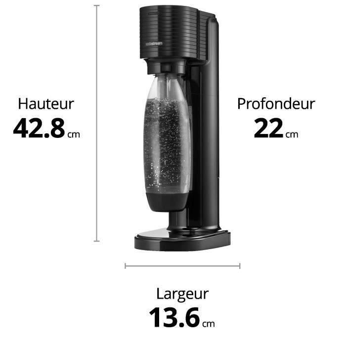 SodaStream GAIA Machine a Eau PÈtillante - Pack 1 Bouteille 1L Compatible Lave-Vaisselle + 1 Recharge de Gaz 60L a Clipser - Noire