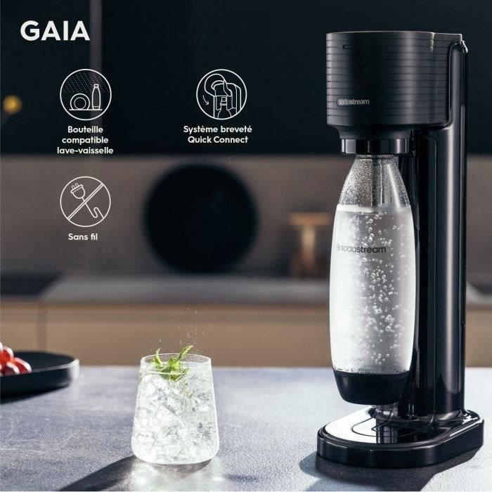 SodaStream GAIA Machine a Eau PÈtillante - Pack 1 Bouteille 1L Compatible Lave-Vaisselle + 1 Recharge de Gaz 60L a Clipser - Noire