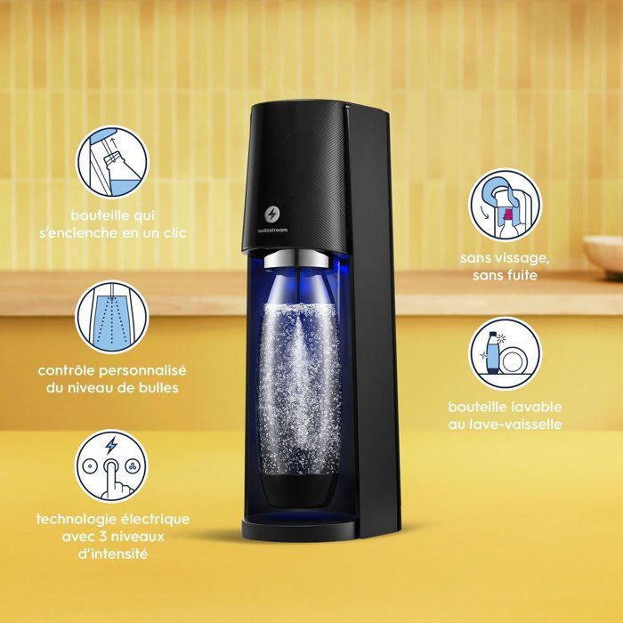 Machine a soda et eau pétillante - SODASTREAM - E-TERRA - 1 bouteille compatible lave-vaisselle - 1 recharge de gaz 60L - Noir
