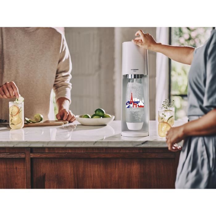 SODASTREAM Terra - Machine a Eau PÈtillante Blanche + 1 bouteille 1L Fuse Èdition France + 1 Recharge de Gaz 60L a Clipser