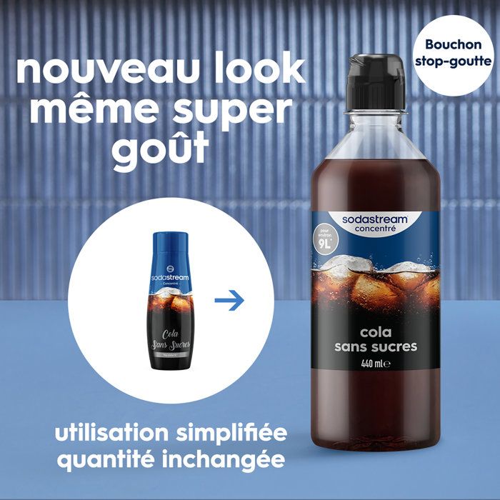 Concentrés SODASTREAM - Lot de 6 concentrés Cola sans sucres - Jusqu'a 54L de boissons - 440ml