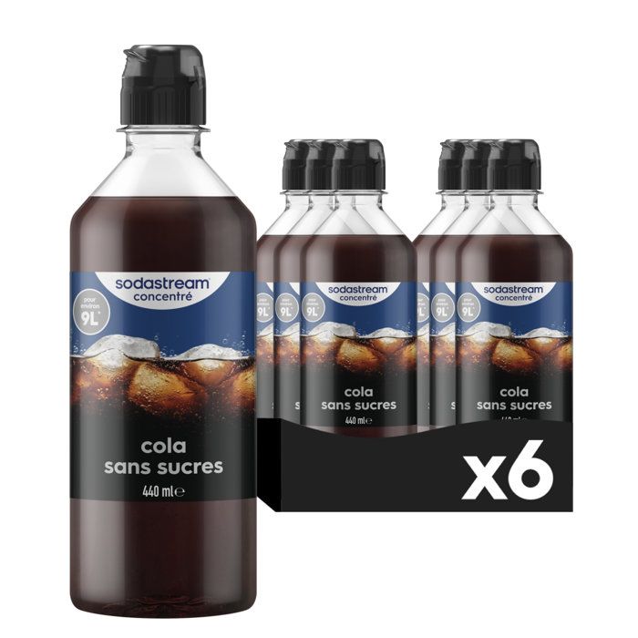 Concentrés SODASTREAM - Lot de 6 concentrés Cola sans sucres - Jusqu'a 54L de boissons - 440ml