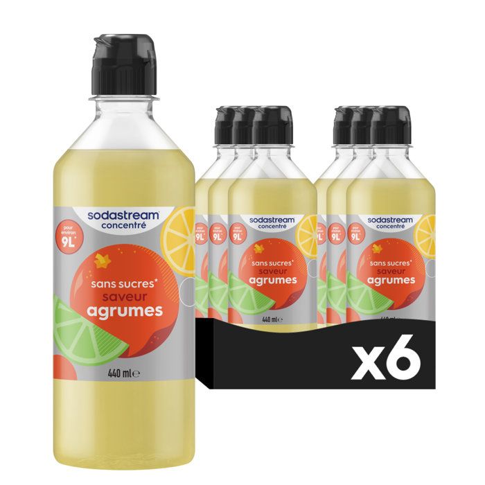 Concentrés SODASTREAM - Lot de 6 concentrés Agrumes sans sucres - Jusqu'a 54L de boissons - 440 ml