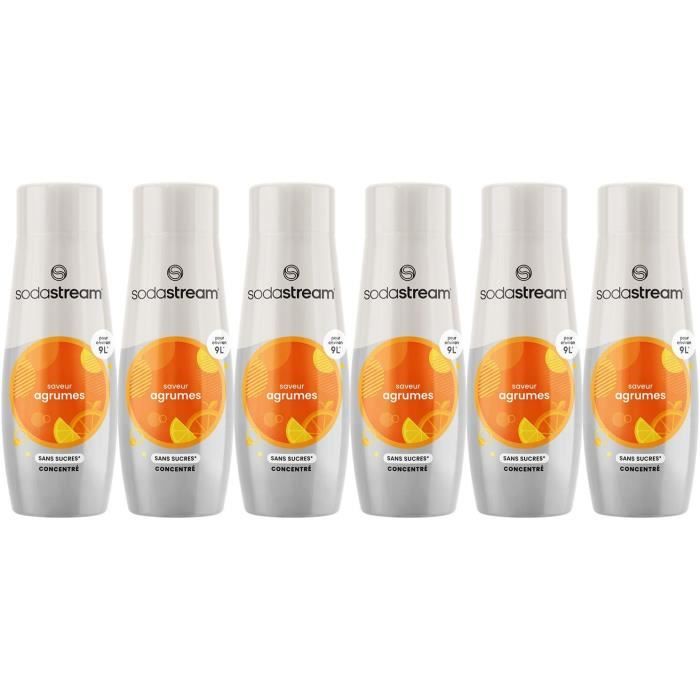 Concentrés SODASTREAM - Lot de 6 concentrés Agrumes sans sucres - Jusqu'a 54L de boissons - 440 ml
