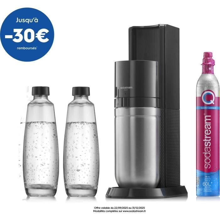 Machine a soda et eau pétillante SODASTREAM - DUO Noire - 2 carafes en verre - 1 recharge de gaz 60L