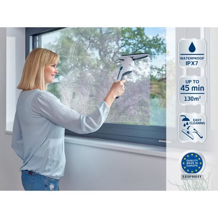 Aspirateur a vitres et salle de bains Leifheit Nemo 51030, lave vitres électrique avec boîtier étanche, autonomie 45 minutes, blanc