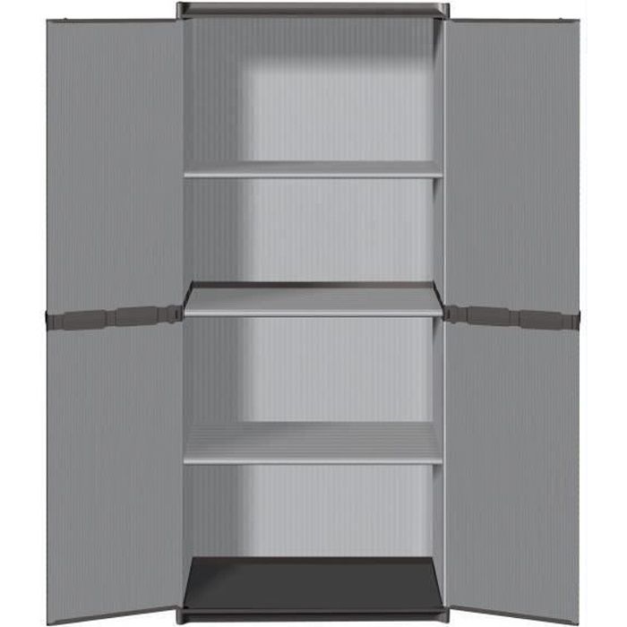 Armoire de rangement haute en rÈsine TOOD - 3 tablettes - Gris