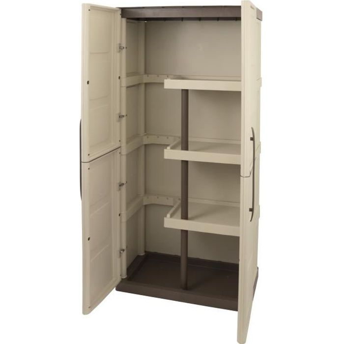 Armoire de rangement haute en rÈsine TOOD avec porte-balai - 3 tablettes - Taupe/Ècru