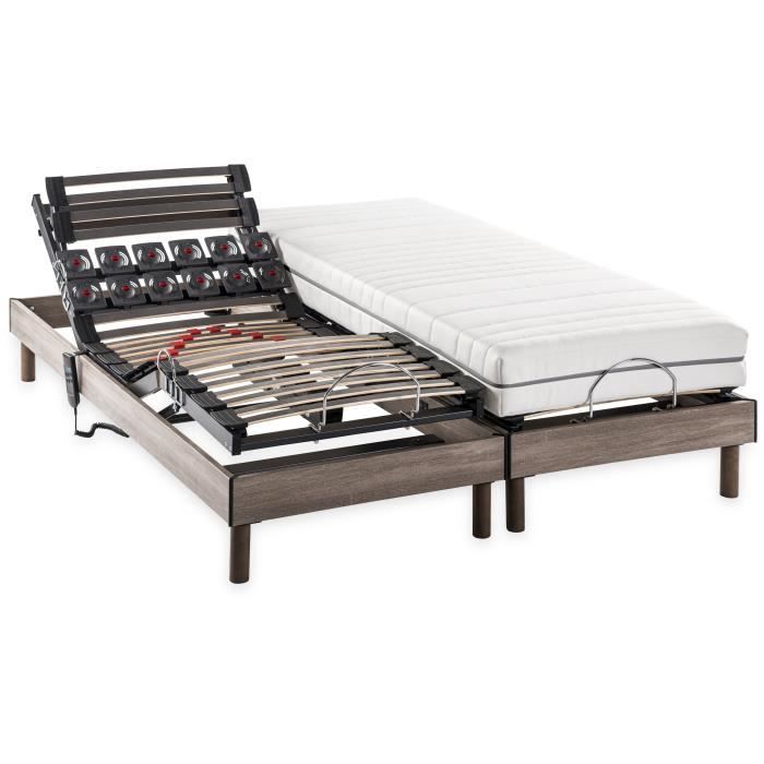 Ensemble matelas + sommier relaxation Èlectrique ERGO 2 Dreamzone - 2x90x200 cm - Ressorts ensachÈs - DEKO DREAM Ergo 2
