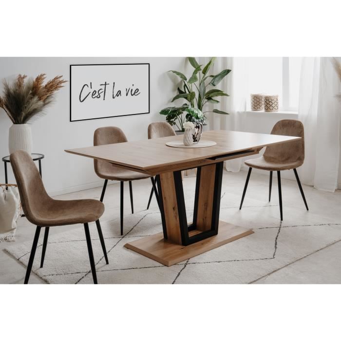 Table extensible - SORIA - Rectangulaire - 10 personnes - 160/200 x 76 x 90 cm - Noir / Chene artisan