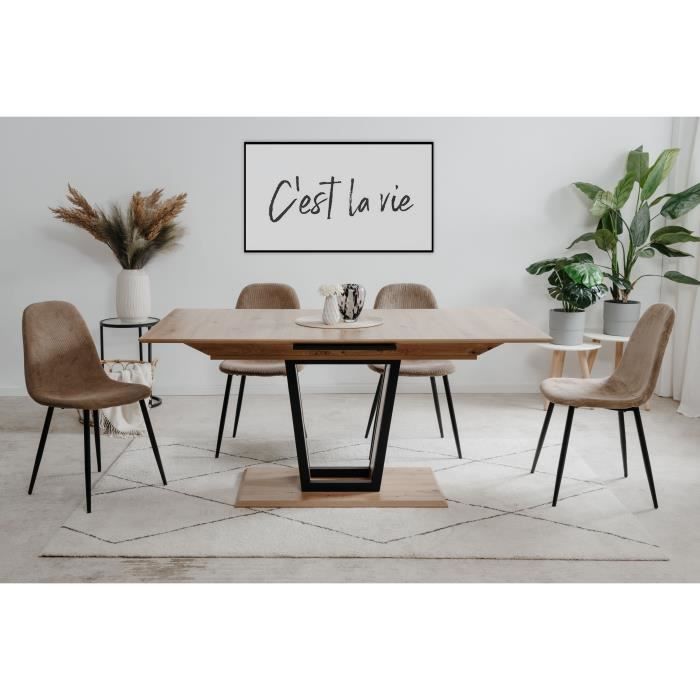 Table extensible - SORIA - Rectangulaire - 10 personnes - 160/200 x 76 x 90 cm - Noir / Chene artisan