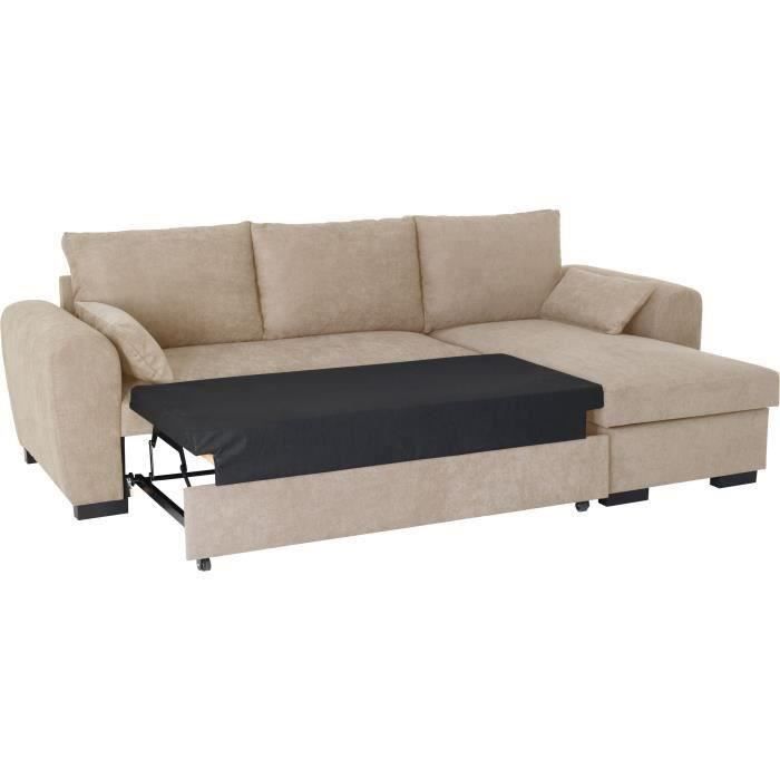 Canapé d'angle convertible réversible MAX - Méridienne avec coffre - Tissu camel - L 240 x P 143 x H 85 cm