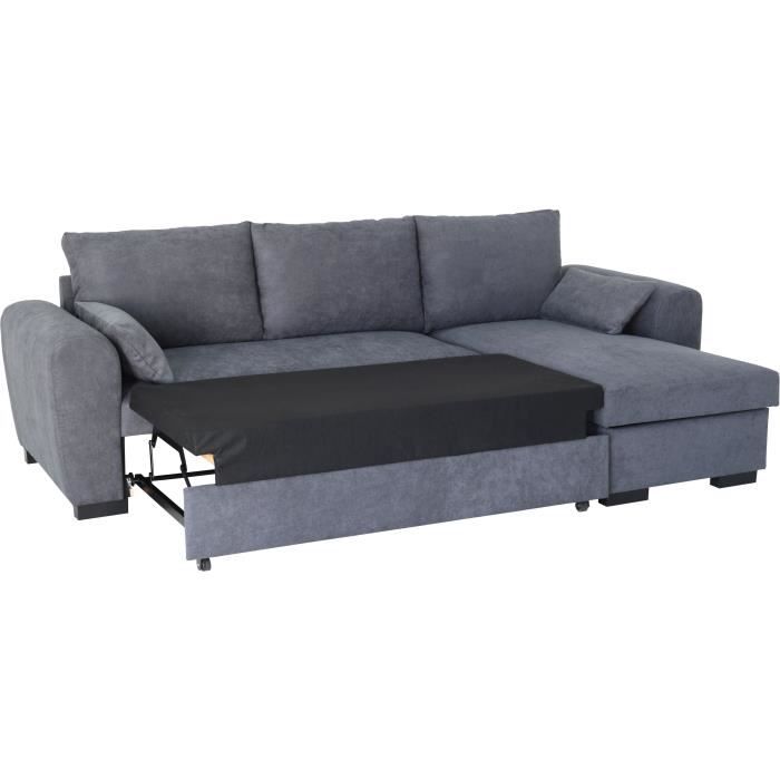 Canapé d'angle convertible réversible MAX - Méridienne avec coffre - Tissu gris foncé - L 240 x P 143 x H 85 cm