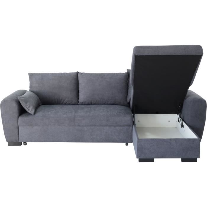 Canapé d'angle convertible réversible MAX - Méridienne avec coffre - Tissu gris foncé - L 240 x P 143 x H 85 cm