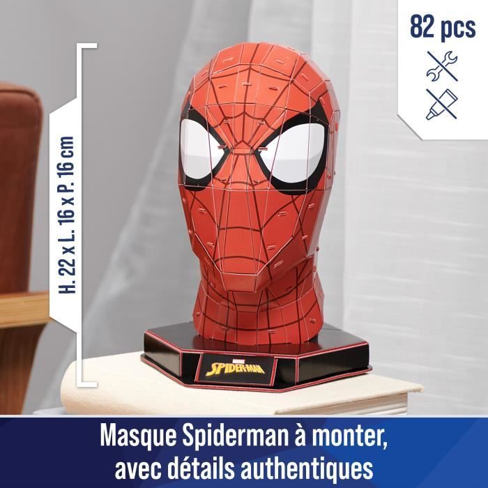 Puzzle 3D Masque Spiderman 82 pieces, Marvel Spiderman inspiré de la saga, Jeu de construction a collectionner, 4D BUILD, Jeu enfant