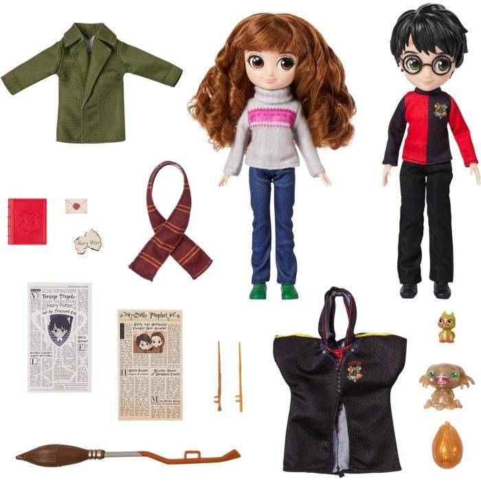 Harry Potter - Coffret Deluxe PoupÈe 20cm Harry Potter et Hermione - Wizarding World - 4 tenues et 12 accessoires