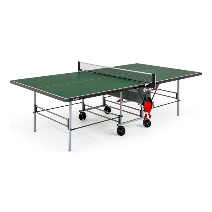 Table tennis de table - SPONETA - S3-46 e - Pliable - Usage extérieur - Filet + rangements + 4 roues doubles pivotantes - Gris/vert