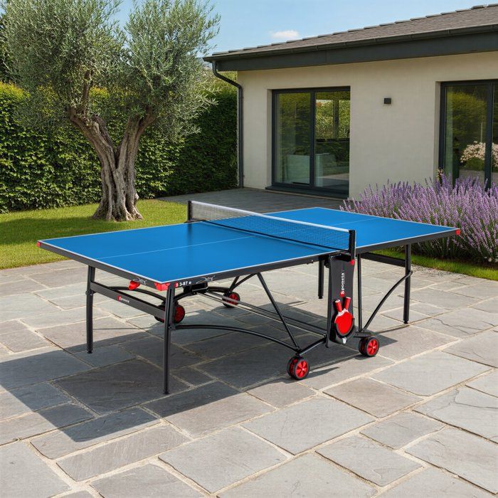 Table tennis de table - SPONETA - S3-87e - Pliable - Usage extérieur - Filet + rangements + roues multi-directionnelles - Bleu/noir