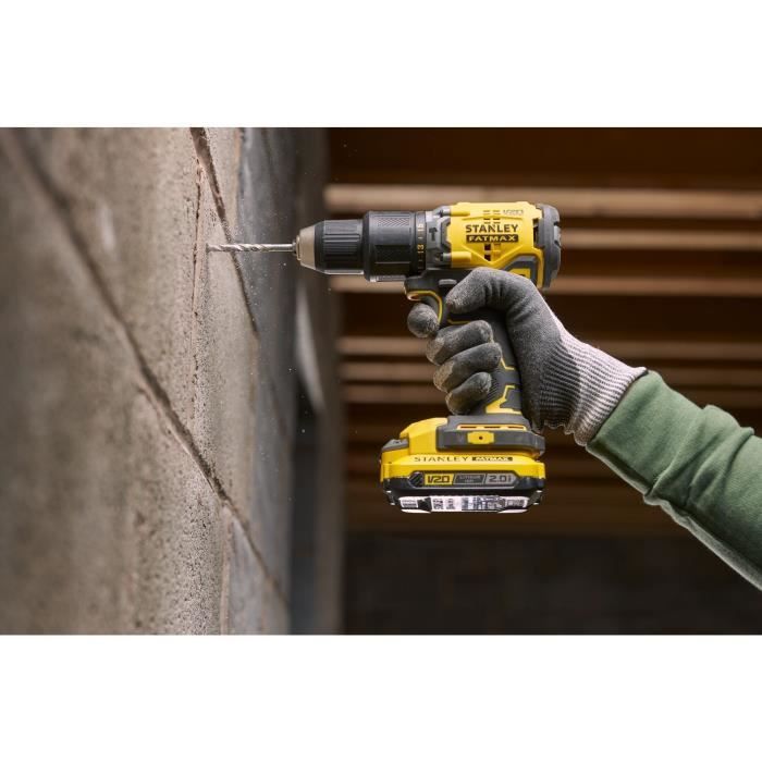 Perceuse visseuse a percussion sans fil - 18V - STANLEY FATMAX V20 - SFMCD715D2K-QW - Brushless - 60Nm - 2 batteries 2 Ah + chargeur
