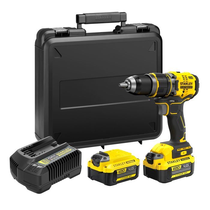 Perceuse visseuse a percussion sans fil - 18V - STANLEY FATMAX V20 - SFMCD721M2K-QW - Brushless - 80Nm - 2 batteries 4 Ah + chargeur