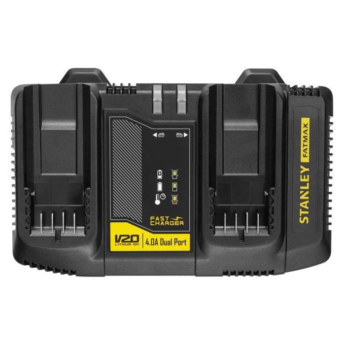 Double chargeur 18V 4A - STANLEY FATMAX - Compatible avec toutes les batteries de la Gamme V20 - SFMCB24-QW