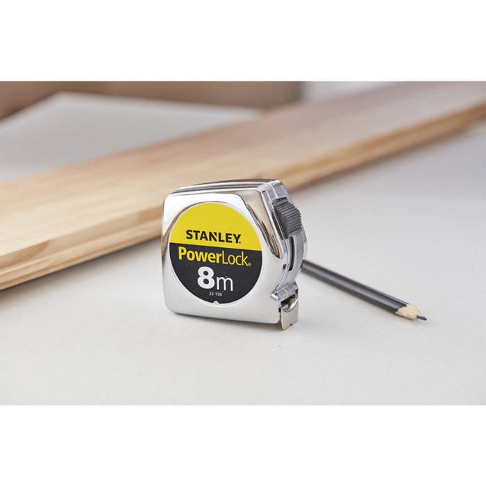 Metre ruban - STANLEY - Powerlock Classic ABS - 8m - Revetement Mylar - Crochet 3 rivets